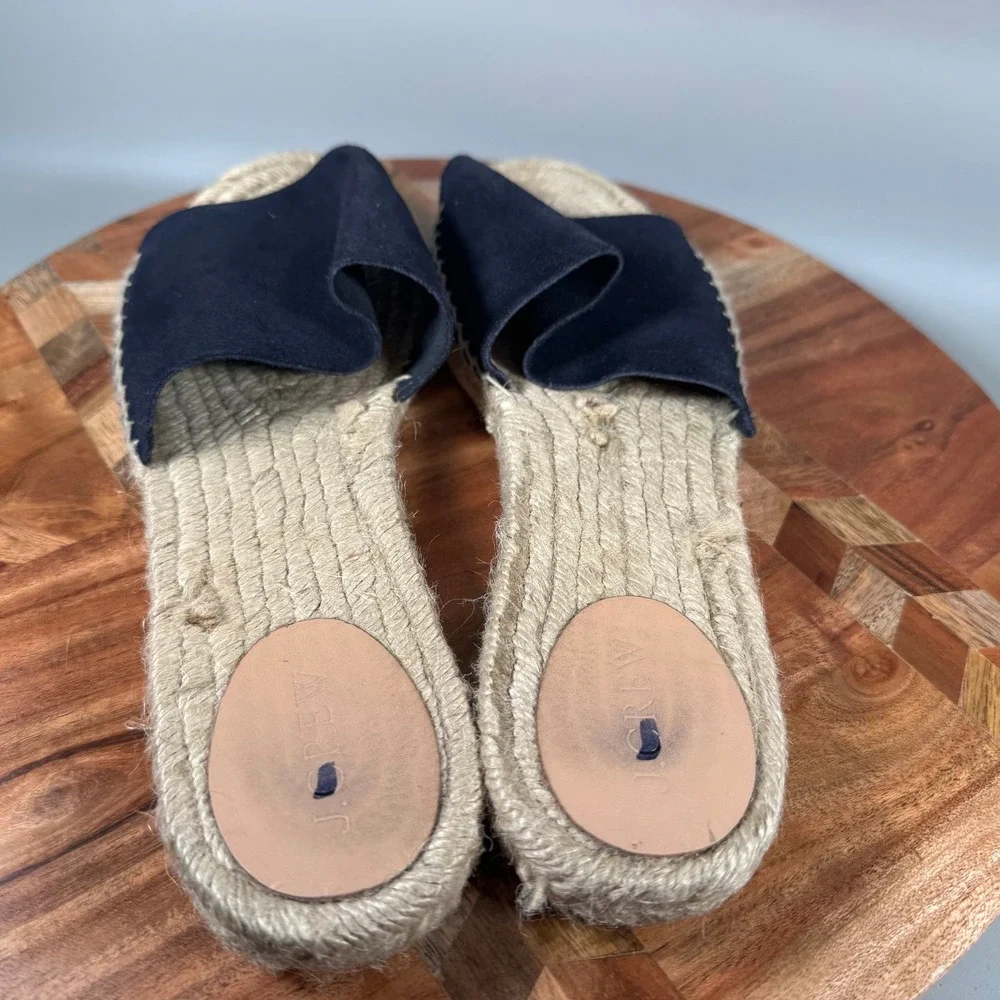J.Crew Womens 11 Navy Blue Suede Espadrille Slide Sandals Made in Spain Flat